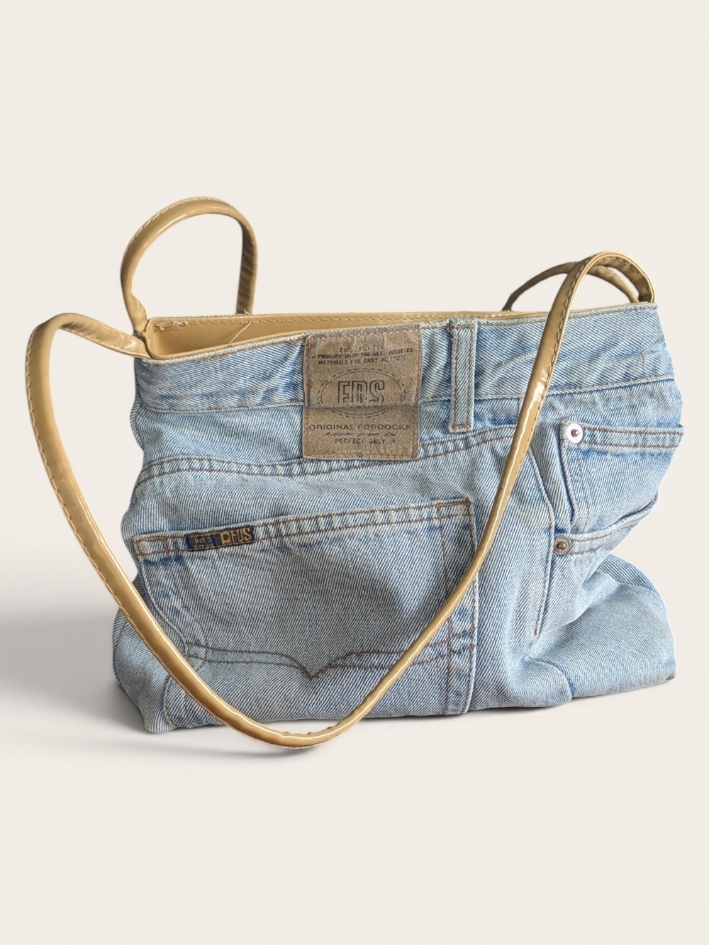 Vintage Y2K FDS Denim Tote Bag – Gold Handles – Upcycled Jeans Purse